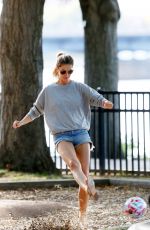 GISELE BUNDCHEN Playing Soccer at a Park in Boston