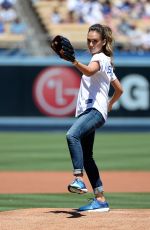JESSICA ALBA Throw First Pitch at Brewers vs Dodgers Game in Los Angeles