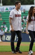 MEGAN FOX Throws 1st Pitch at LG Twins vs Doosan Bears Game in Seoul