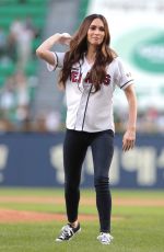 MEGAN FOX Throws 1st Pitch at LG Twins vs Doosan Bears Game in Seoul