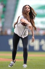 MEGAN FOX Throws 1st Pitch at LG Twins vs Doosan Bears Game in Seoul