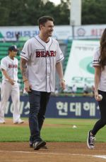 MEGAN FOX Throws 1st Pitch at LG Twins vs Doosan Bears Game in Seoul