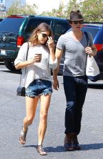 NIKKI REED in Denim Shorts at Farmers Market in Studio City