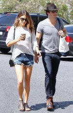 NIKKI REED in Denim Shorts at Farmers Market in Studio City