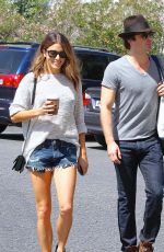 NIKKI REED in Denim Shorts at Farmers Market in Studio City