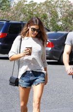 NIKKI REED in Denim Shorts at Farmers Market in Studio City