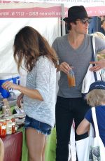 NIKKI REED in Denim Shorts at Farmers Market in Studio City