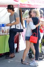 NIKKI REED in Denim Shorts at Farmers Market in Studio City