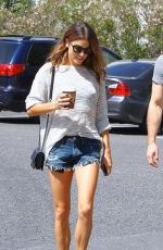 NIKKI REED in Denim Shorts at Farmers Market in Studio City