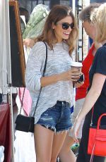 NIKKI REED in Denim Shorts at Farmers Market in Studio City