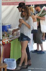 NIKKI REED in Denim Shorts at Farmers Market in Studio City