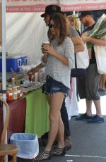NIKKI REED in Denim Shorts at Farmers Market in Studio City