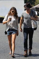 NIKKI REED in Denim Shorts at Farmers Market in Studio City