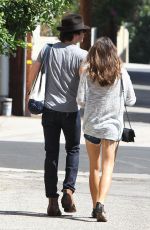 NIKKI REED in Denim Shorts at Farmers Market in Studio City