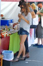 NIKKI REED in Denim Shorts at Farmers Market in Studio City