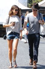 NIKKI REED in Denim Shorts at Farmers Market in Studio City