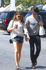 NIKKI REED in Denim Shorts at Farmers Market in Studio City