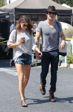 NIKKI REED in Denim Shorts at Farmers Market in Studio City