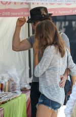 NIKKI REED in Denim Shorts at Farmers Market in Studio City