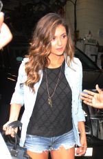 NINA DOBREV in Denim Shorts Out in New York