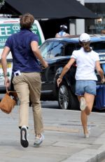 PIPPA MIDDLETON in Denim Shorts Running Out at Kings Road in London