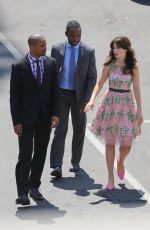 ZOOEY DESCHANEL on the Set of New Girl in Los Angeles