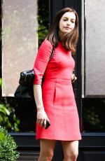 ANNE HATHAWAY in Red Dress on the Set of The Intern in New York