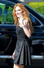 BELLA THORNE on the Set of Extra in Universal City
