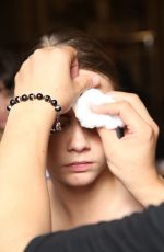 CARA DELEVINGNE in the Backstage at Stella Mccartney Fashion Show