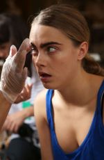 CARA DELEVINGNE in the Backstage at Stella Mccartney Fashion Show