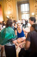 CARA DELEVINGNE in the Backstage at Stella Mccartney Fashion Show