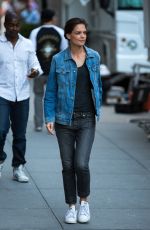 KATIE HOLMES at a Set of Commercial in New York