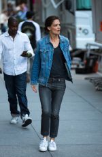 KATIE HOLMES at a Set of Commercial in New York