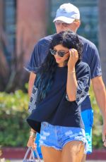 KYLIE JENNER in Denim Shorts Out and About in West Hollywood