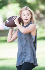 OLIVIA HOLT Plays Football at a Park in Sherman Oaks