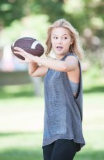 OLIVIA HOLT Plays Football at a Park in Sherman Oaks