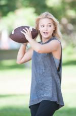OLIVIA HOLT Plays Football at a Park in Sherman Oaks