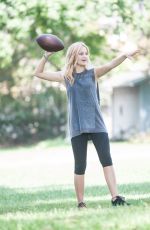 OLIVIA HOLT Plays Football at a Park in Sherman Oaks