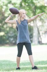 OLIVIA HOLT Plays Football at a Park in Sherman Oaks