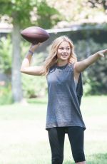 OLIVIA HOLT Plays Football at a Park in Sherman Oaks