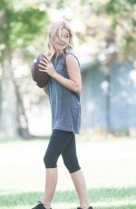 OLIVIA HOLT Plays Football at a Park in Sherman Oaks