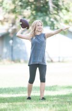 OLIVIA HOLT Plays Football at a Park in Sherman Oaks