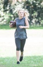 OLIVIA HOLT Plays Football at a Park in Sherman Oaks