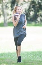 OLIVIA HOLT Plays Football at a Park in Sherman Oaks