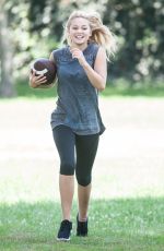 OLIVIA HOLT Plays Football at a Park in Sherman Oaks