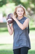 OLIVIA HOLT Plays Football at a Park in Sherman Oaks