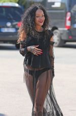 RIHANNA in Racy Sheer Skirt at a Airport in France