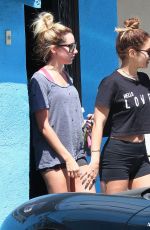 VANESSA HUDGENS and ASHLEY TISDALE Leaves Wundabar Pilates in Studio City