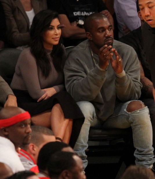 KIM KARDASHIAN and Kanye West at Lakers Game in Staples Center KIM KARDASHIAN and Kanye West