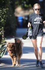 AMANDA SEYFRIED in Shorts with Her Dog Finn Out in West Hollywood